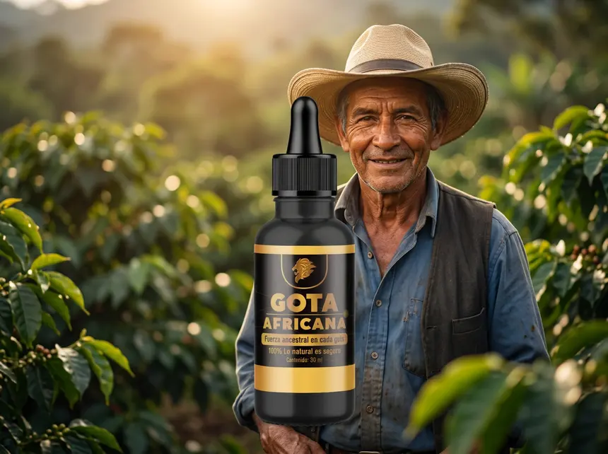 Caficultor colombiano trabajando con energía en su finca