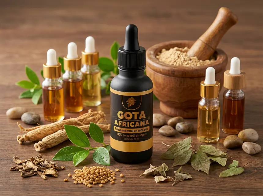 Extractos naturales sobre madera, base botánica de Gota Africana